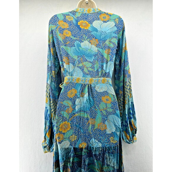 Nine Lives Bazaar Allure Maxi Wrap Dress Size 10 Blue Floral Boho Long Sleeve - Picture 11 of 16